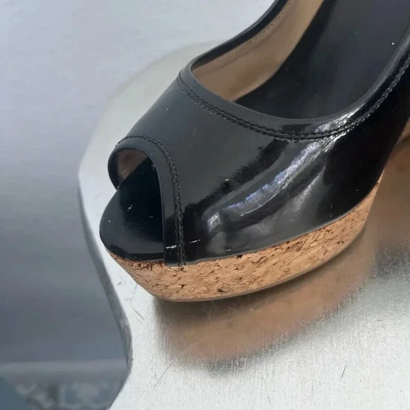 Jimmy Choo Black Patent Papina Cork Wedge Pumps Size 39 - Picture 8 of 9